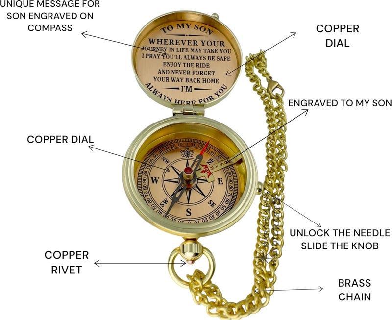 MAH Brass Compass Gift – to My Son Never Forget That I Love You, Sentimental Keepsake Gift from Mom Dad & Grandparents for Graduation, Baptism, Confirmation, Communion, Birthday, Back to School Best Gift - Image 4